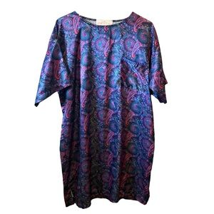 Vintage Jennifer Logan Satin Purple Paisley Mighty Night Gown Sleep Shirt PS S